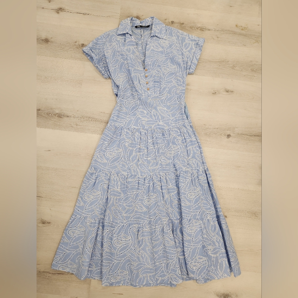 Zara Light Blue and White Maxi Dress
